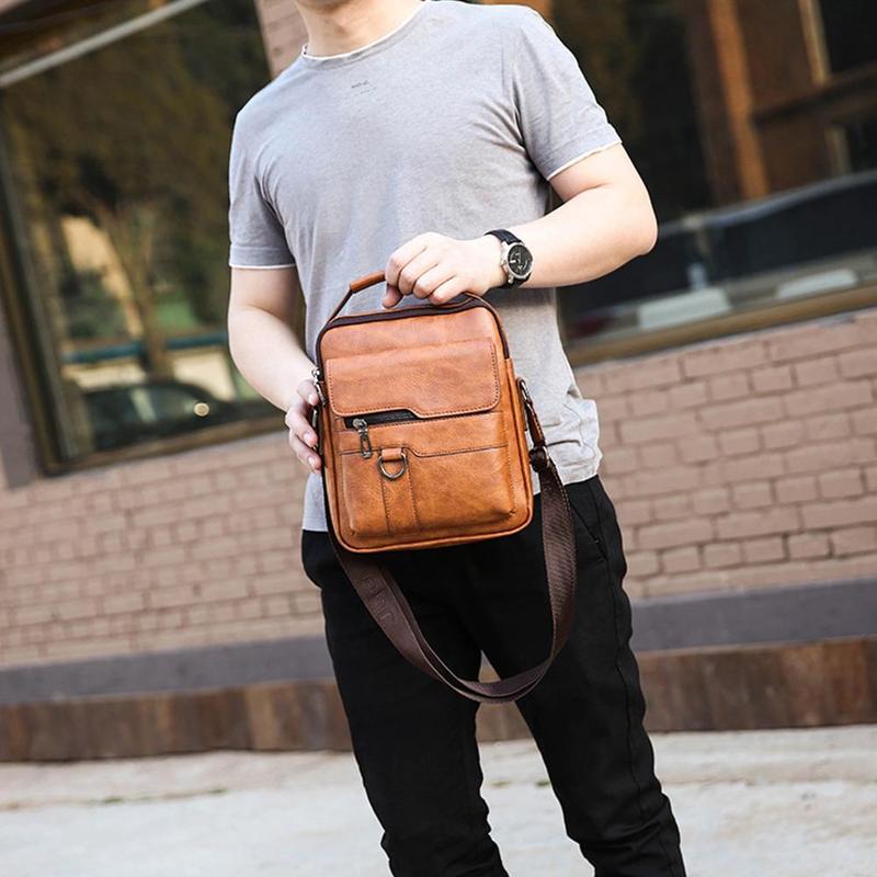 Product Introduction of Men's Messenger Bag Casual Vintage PU Leather Crossbody Handbag Adjustable Shoulder Strap Men's Briefcase Backpack 36