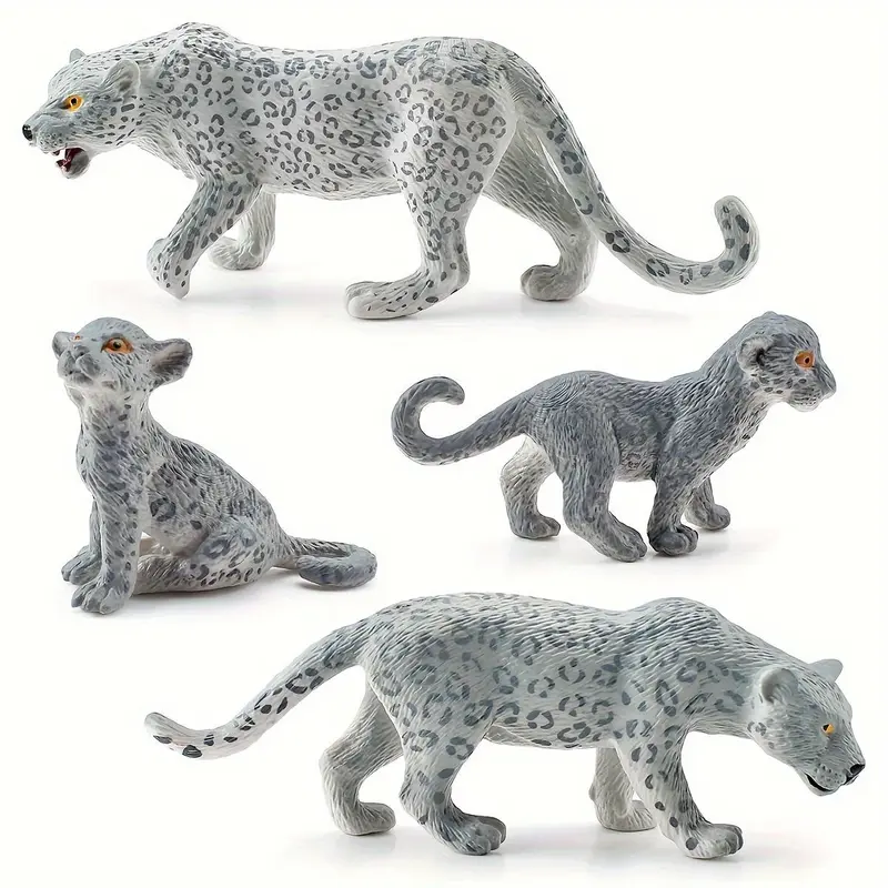 Simulation Snow Leopard Model Toy, 4 Counts/set Desktop Ornament, Action & Toy Figures for Home & Office Decor 3