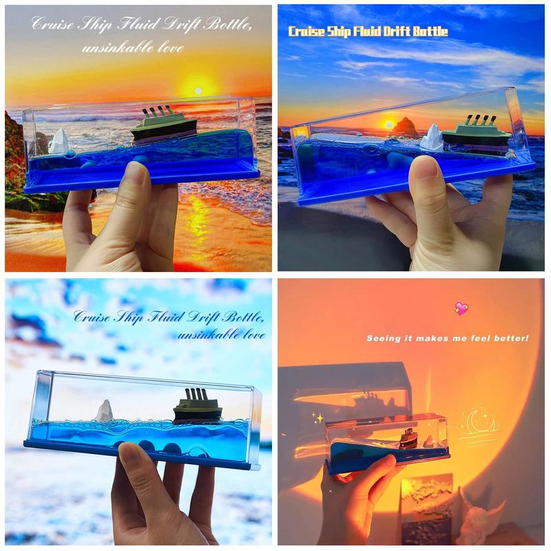 Product Introduction of Creative One Piece Drifting Bottle Unsinkable Ship Wavey Ship Desk Home Decor Gift Office Floating Fun Boat Titanic Pirate Toy Vintage Collectible Cruise Ship Model Decoration, Desk Toy Gifts Sonny Fluid Drifting Bottle 3