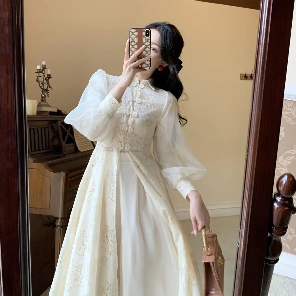 Women Korean Casual Suits Outfits French Cheongsam Improved Version Young Girl Super Fairy Dress Design Niche Temperament Light Mature Two-Piece Dress Loose Casual High-Quality Streetwear