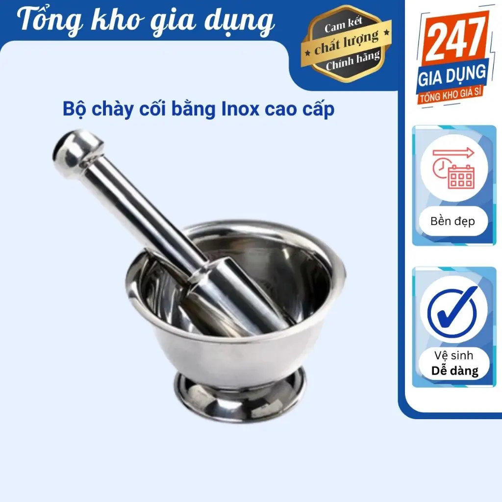 Bộ cối chày bằng Inox cao cấp, gồm cối và chày
