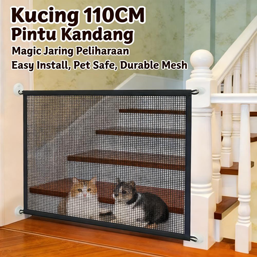 Jaring Penghalang Kucing & Anjing 180CM, Sistem Tarik Ulur, Pagar Hewan Portable Magic Gate, Isolasi Jaring Tembus Pandang, Perlindungan di Pintu, Jendela, dan Balkon, Mudah Dipasang