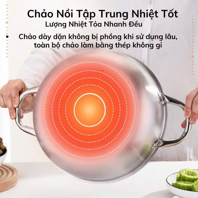 Chảo Tổ Ong Đáy Phẳng 2 Quai, Chống Dính Sâu Lòng, Size 28 cm, mồi inox Phù Hợp Với Mọi Loại bếp inox 304 siêu bền(Không nắp) 4