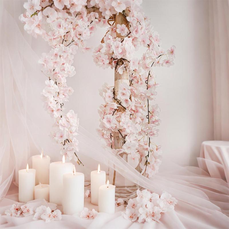 Artificial Cherry Blossom Vine, 1 Count Romantic Cherry Blossom Wreath, Decorative Bow for Wedding Festival Home Decor, Ornaments 2
