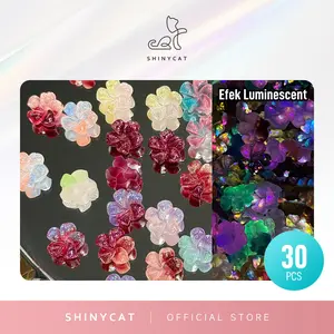 Shinycat 30pcs Hiasan Aksesori Kuku Bunga Kamboja Gradasi 2 Warna Glow in the Dark 3D Resin DIY Manicure Dekorasi Nail Art