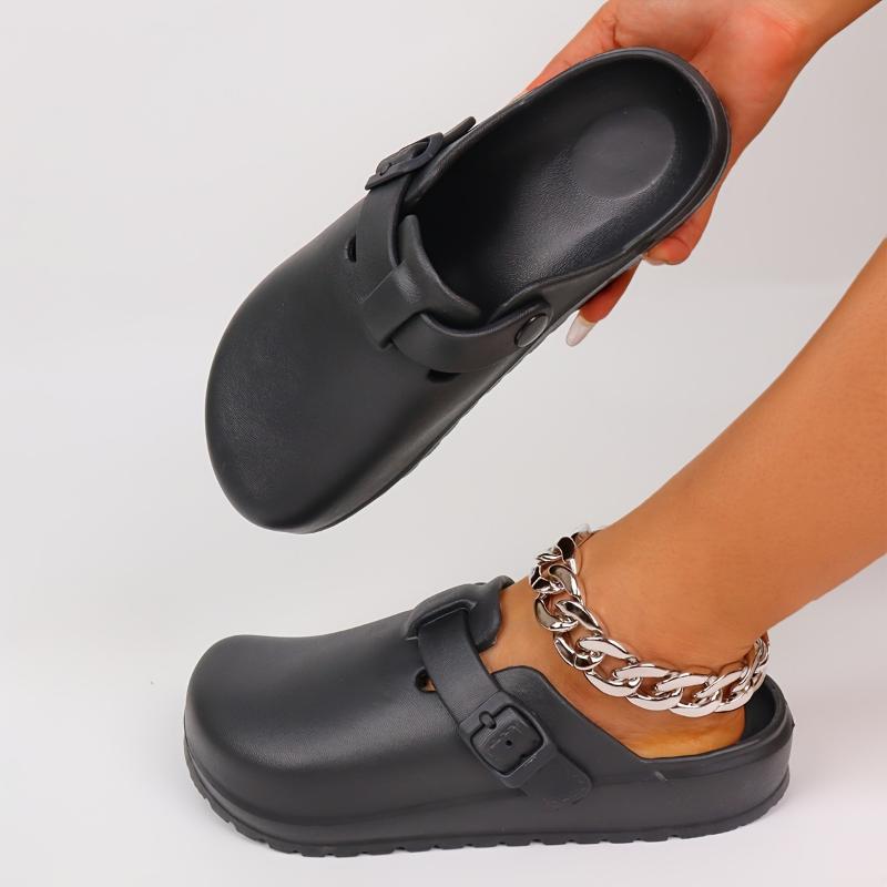 Product Introduction of Women's Solid Color EVA Clogs, Buckle Band Lightweight Soft Sole Walking Clogs, Half Versatile Daily Footwear Shoe Girl 17