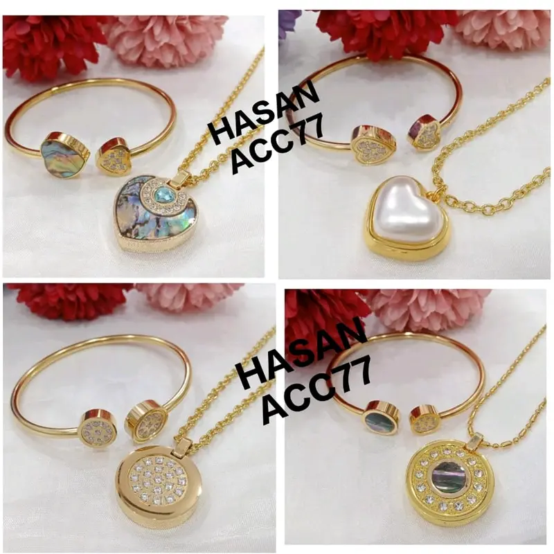 satu set kalung dan gelang kesehatan quantum model gold v2 pelangi/Titanium/viral Liontin 0