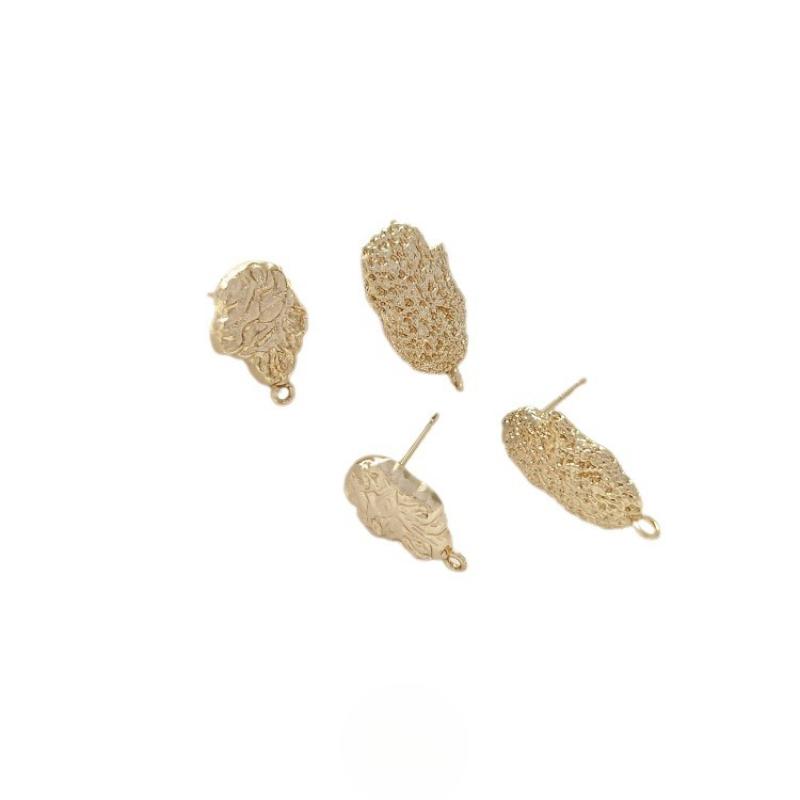 Product Introduction of Earstuds, earrings, 1 pair 2 pieces, wholesale, DIY, 14K, gold-plated, color preserved, irregular, textured, lava, with lifting ring, YY-88925 silver needle, handmade, material 12