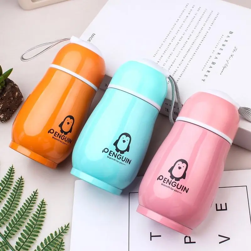 bình nước giữ nhiệt mini 200ml bằng thép không gỉ hình chim cánh cụt dễ thương