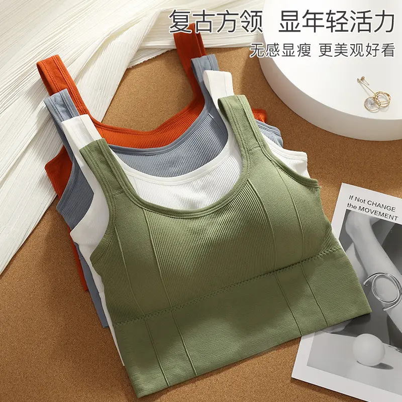 2025 Hot-Selling Camisole with Chest Pads, Anti-Exposure Sports Yoga Outerwear, Fashionable Tube Top Bra
