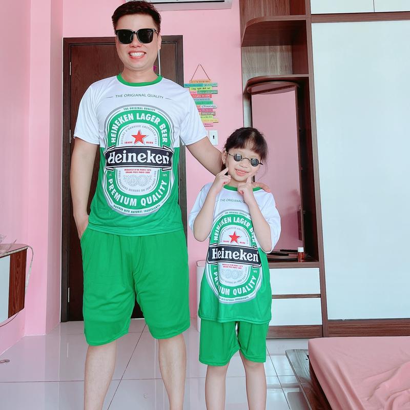 Đồ bộ mặc nhóm gia đình Bia Heineken. Chất liệu thun lạnh. Cho nam nữ unisex mặc đi chơi ở nhà du lịch. Đủ size từ 10-100kg