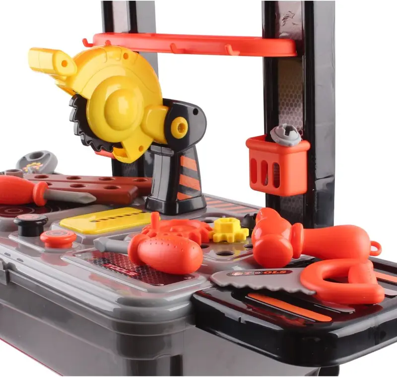 deAO Tool Workbench 2 in 1 Deluxe Portable Tool Workbench Suitcase Toy Set with Tool Accessories 3 4 5 6 Years Old Kids Gift 3