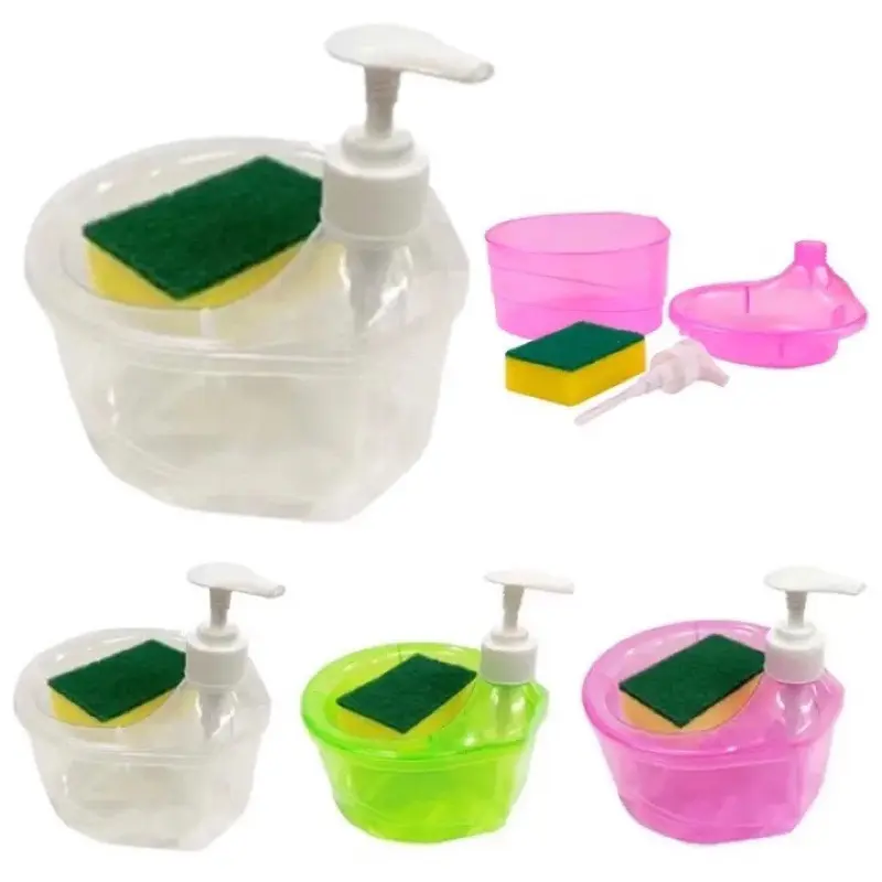 Dispenser Sabun Cuci Piring /Tempat Sabun Cuci Piring /Tempat Sabun Cair Cuci Piring Bentuk Bulat Soap Pump Dispenser 2in1 +Sponge Wadah sabun /Dispenser Sabun Cuci Piring Mangkok 3
