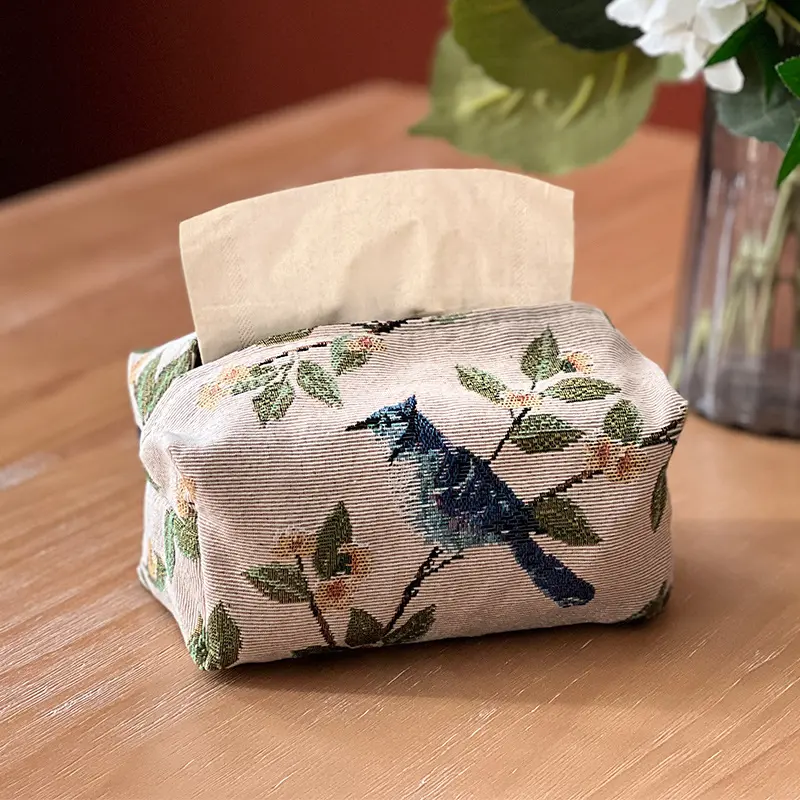 European Retro Style Tissue Cover Tissue Bag Fabric Paper Extraction Box Living Room Jacquard Tissue Bag Household Desk Paper Extraction Bags Desktop Storage Box Simple