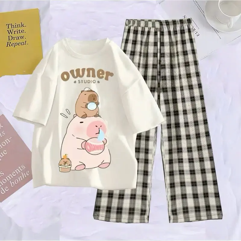 SÉT bộ áo thun quần dài CAPPYBARA LABUBU dành cho bé gái đủ size 9-45 kg chất liệu vải mềm mịn thoáng mát mã 876 2