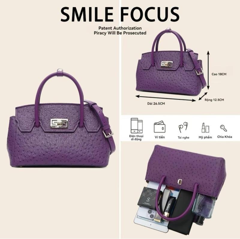 Product Introduction of [ Túi Hoàng Gia] SF 2637-1 Smile Focus. Chuẩn Chính Hãng, Da bò, Màu tím Sang Trọng, Thời Thượng 5