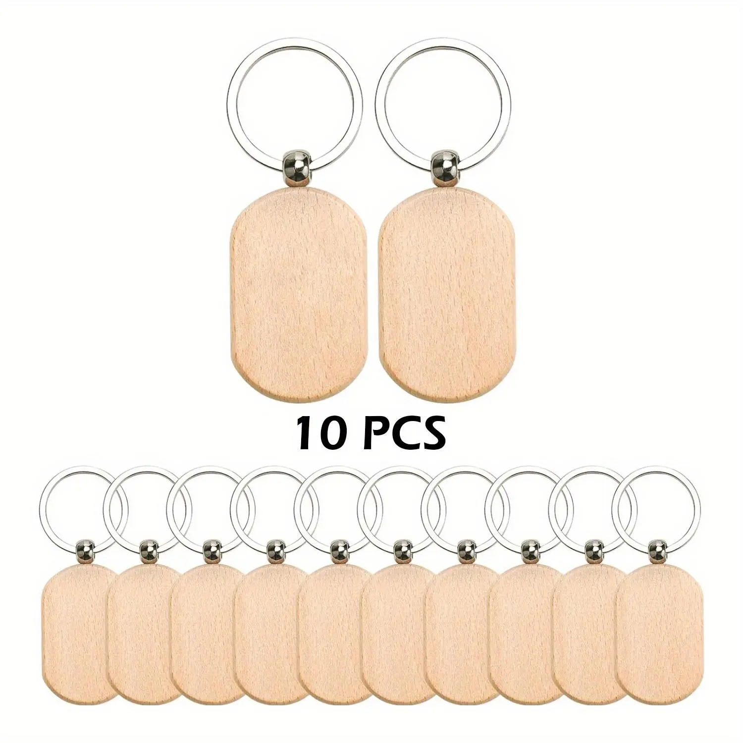 Wooden Blank Keychain Tag, 10pcs/set DIY Wooden Keychain Tag, Laser Engraving Handpainted Tag, Keychain Decoration