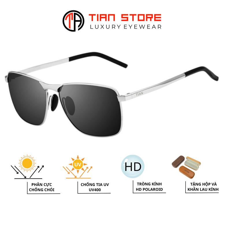 Kính Râm Phân Cực Mắt Kính Thời Trang Nam TIAN45 Chống Nắng Chống Tia UV400 Gọng Vuông, Kính Mát Lái Xe Du Lịch Cao Cấp, Phù Hợp Nhiều Kiểu Dáng Khuôn Mặt