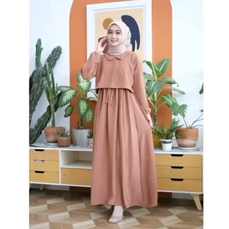 Gamis maxy anezka crinkle airflow Gamis 2lapis pake kerah Gamis Dress wanita High Muslim 2