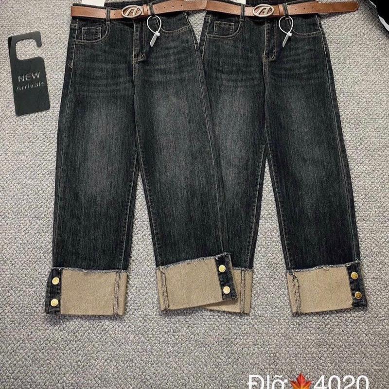 NẤM LÙN - Quần jean nữ ống đứng lưng cao, gấp gấu , chất jean QC đanh mềm mịn
