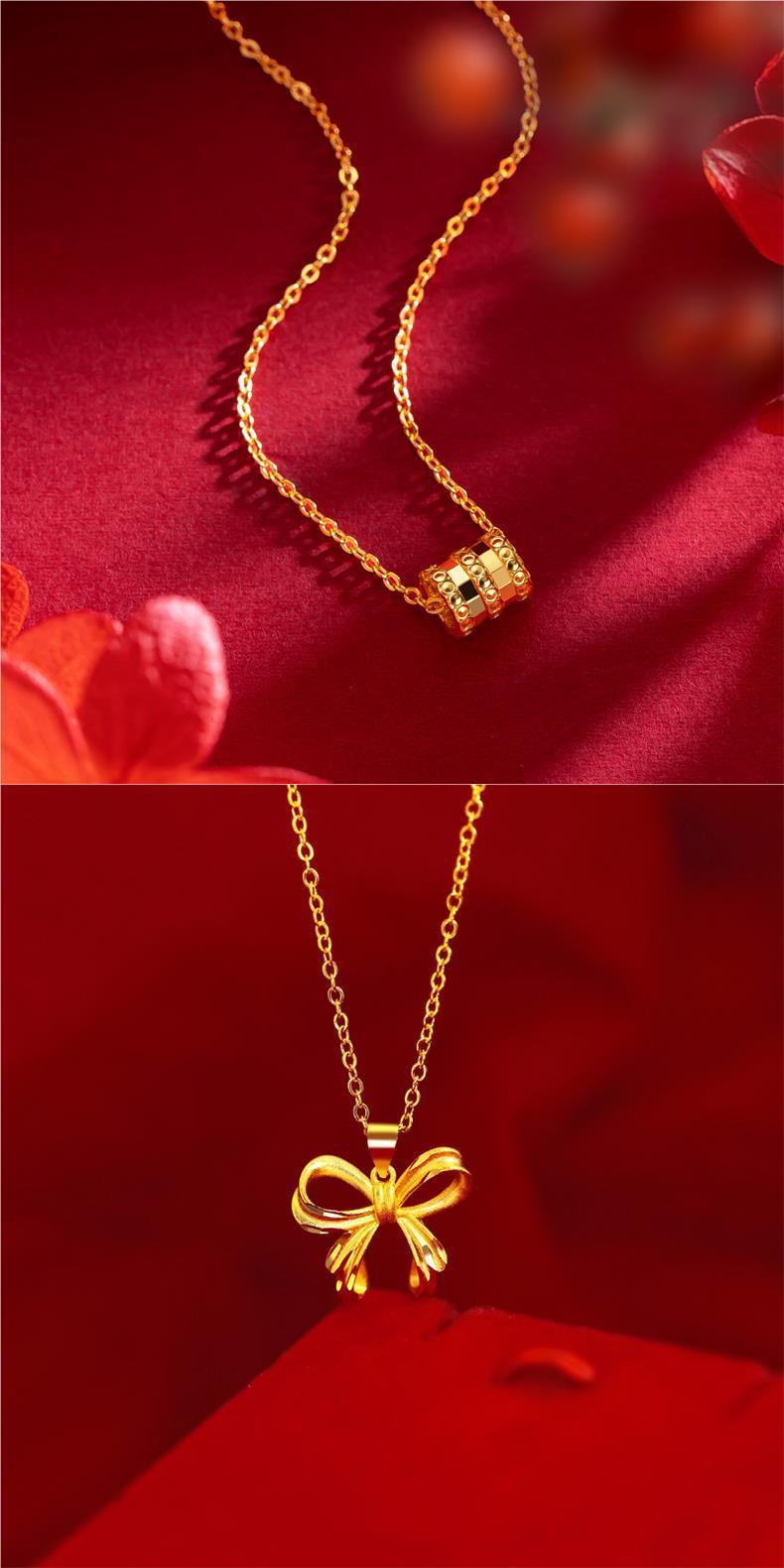 Product Introduction of SOURCE Vietnam Alluvial Gold Necklace Women 999 Pure Gold 18K Gold Plated Bow Flower Pendant Clavicle Chain Gold Plated 14
