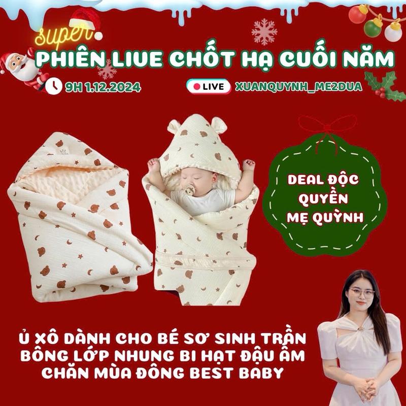 Ủ Xô  Dành Cho Bé Sơ Sinh Trần Bông Lớp Nhung Bi Hạt Đậu  Ấm - Chăn Mùa Đông Best  Baby