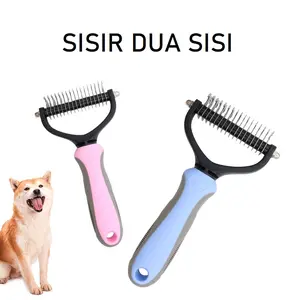 Sisir Pengangkat Bulu Rontok Hewan Anjing dan Kucing Sisir Dua Sisi Pet Grooming Brush Comb