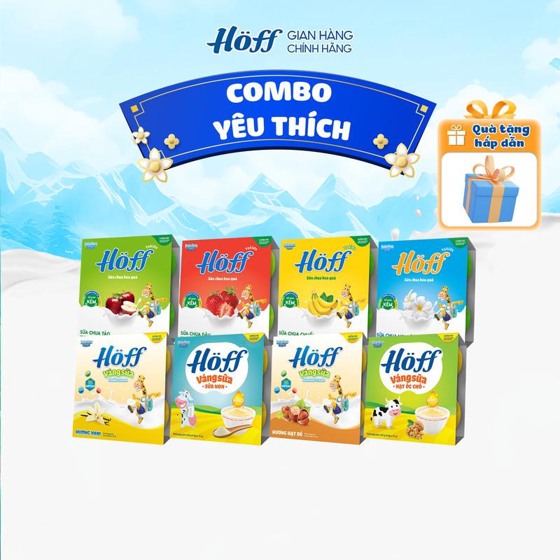 Combo YÊU THÍCH sữa chua, váng sữa, Hoff bổ sung: canxi, kẽm, HMO, MFGM, vitamin , men vi sinh cho bé hỗ trợ phát triển trí não, chiều cao, hệ miễn dịch 12 lốc (48 hộp x 55g)