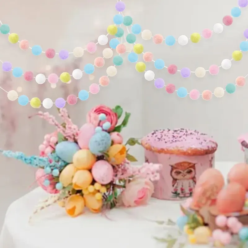 Easter Macaron Pompom Garland, 12pcs/set Bunny Egg Banner, Cute Hanging Fringe Flags for Spring Party Decor, Home Decor 0