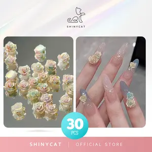 Shinycat Hiasan Kuku 30Pcs Mawar/Kupu-kupu Berkilau Mutiara Bercahaya dalam Gelap Aksesori Nail Art Manicure