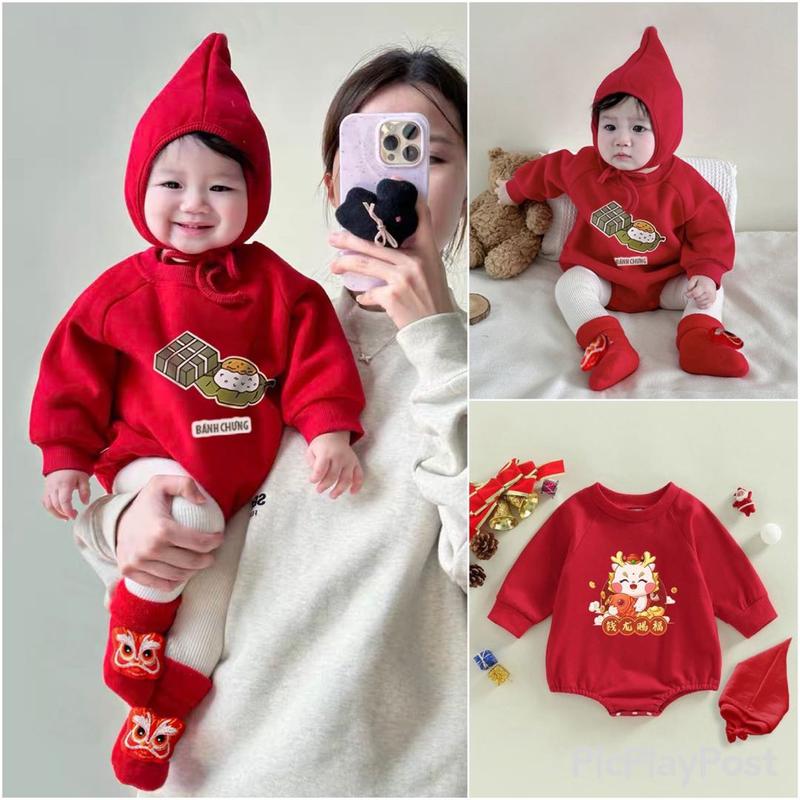 Bodychip Tết In Rồng Nỉ Bông Ấm Áp Cho Bé, Bodysuit LOTUKA Cho Bé Trai Bé Gái, Quần Áo Trẻ Em Từ 0-12 Tháng