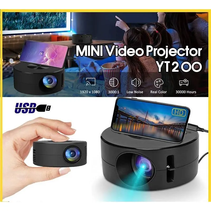 YT200 Projector Mini Phone iPad Portable WiFi Projector USB Camping Projector Classroom LCD