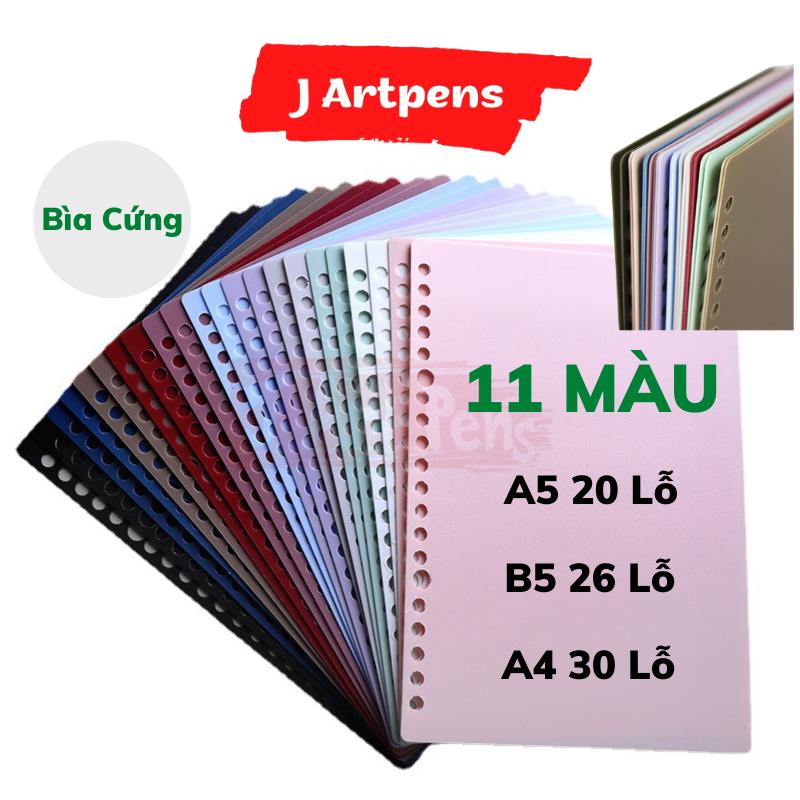  Bìa Còng Rời Nhiều Màu Bìa Lá Nhựa Làm Sổ Tay Caro Handmade Bullet Journal A5 B5 A4 20 26 30 Lỗ Xanh Hồng Đen Tím Đỏ 