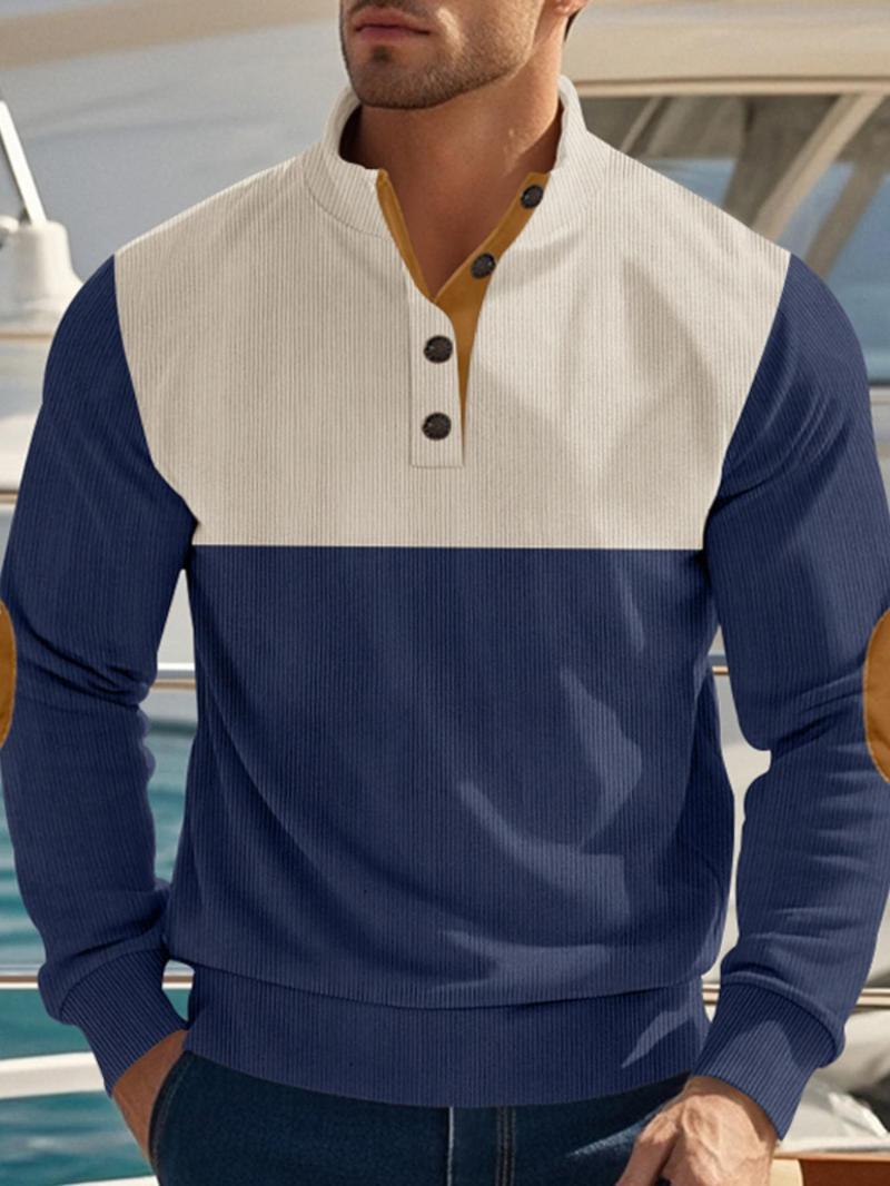 Product Introduction of Men's Regular Fit Solid Color Half Button Stand Collar Sweatshirt, Casual Long Sleeve Pullover for Fall & Winter, Men's Clothes for Daily Wear 4