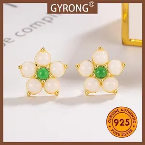 GYRONG Anting Bunga Persik Jade Hetian Yang Indah Dan Mewah