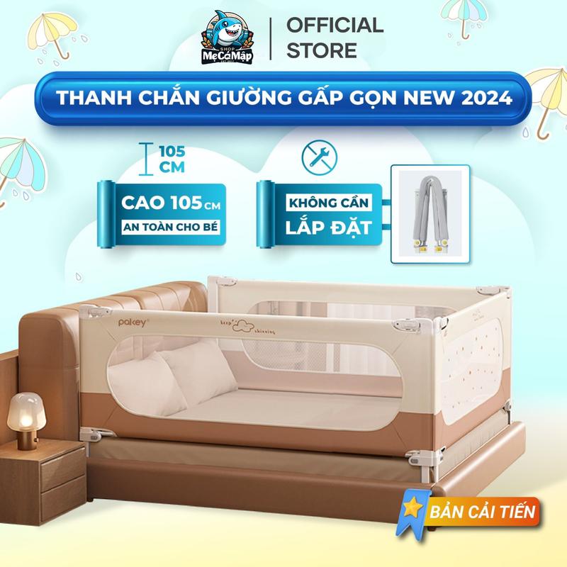 [TẶNG QUÀ ĐƠN 299K] Thanh Chắn Giường Gấp Gọn Cao Cấp Pakey, Không Cần Lắp Đặt, Cải Tiến Khóa Kép Cố Định