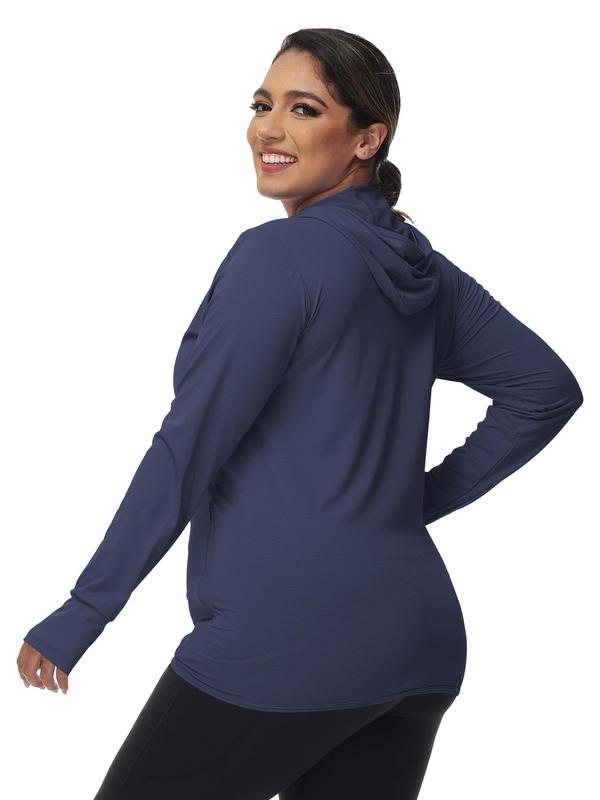 Women's Plus Size Solid Thumb Hole Design Zip Up Sports Jacket, Casual Long Sleeve Outerwear for Outdoor Workout Running, Pickleball Clothes, Tennis Outfits, Ladies Sportswear for All Seasons 8