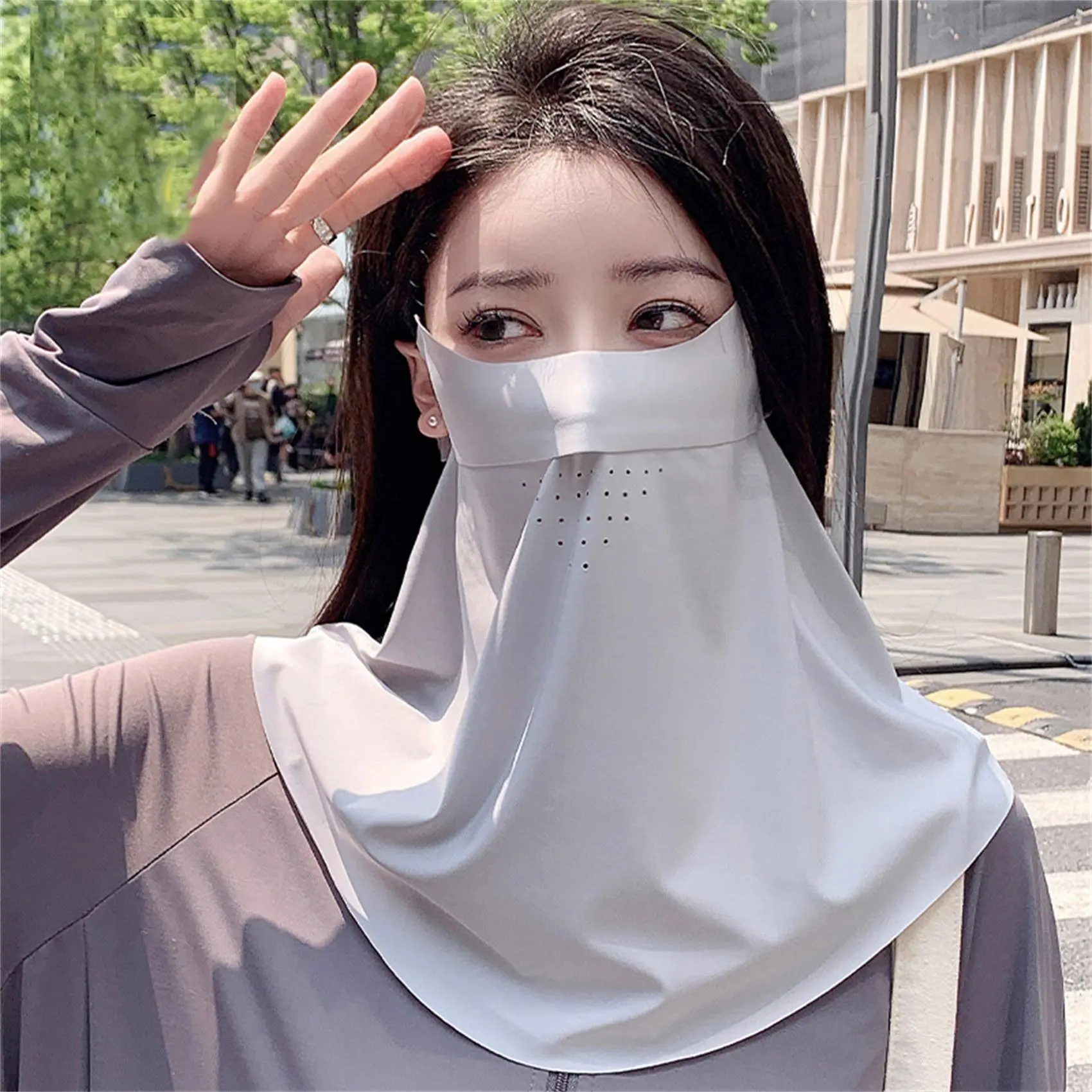 Multi Porous Sunscreen Face Mask With Uv Protection And Thin Ice Silk Veil For Sun Shading And Neck Protection <Forever Vibrant>