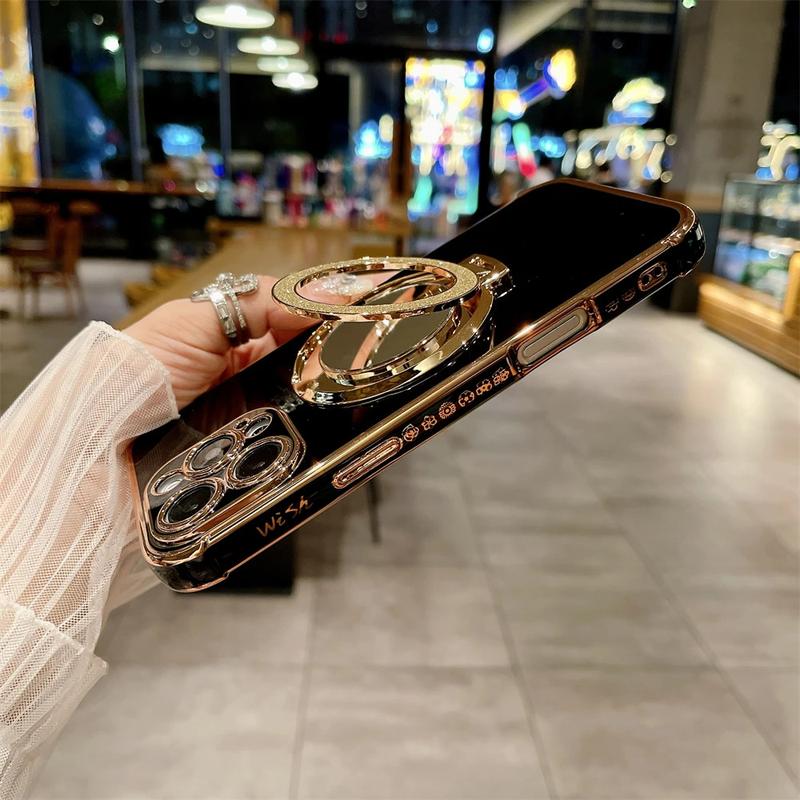 Product Introduction of Luxury Plating Cute Flowers Phone Case For iPhone 11 12 13 14 15 16 Pro Max Glitter Stand Soft Bumper Protector On 14 Pro Cover Protection Protective Casing Shockproof 4