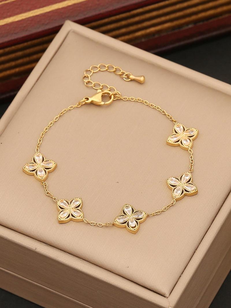 Product Introduction of Four Leaf Clover Design Bracelet, Fashionable Jewelry for Women & Girls, Trendy All-match & Exquisite Jewelry for Birthday Gift 0