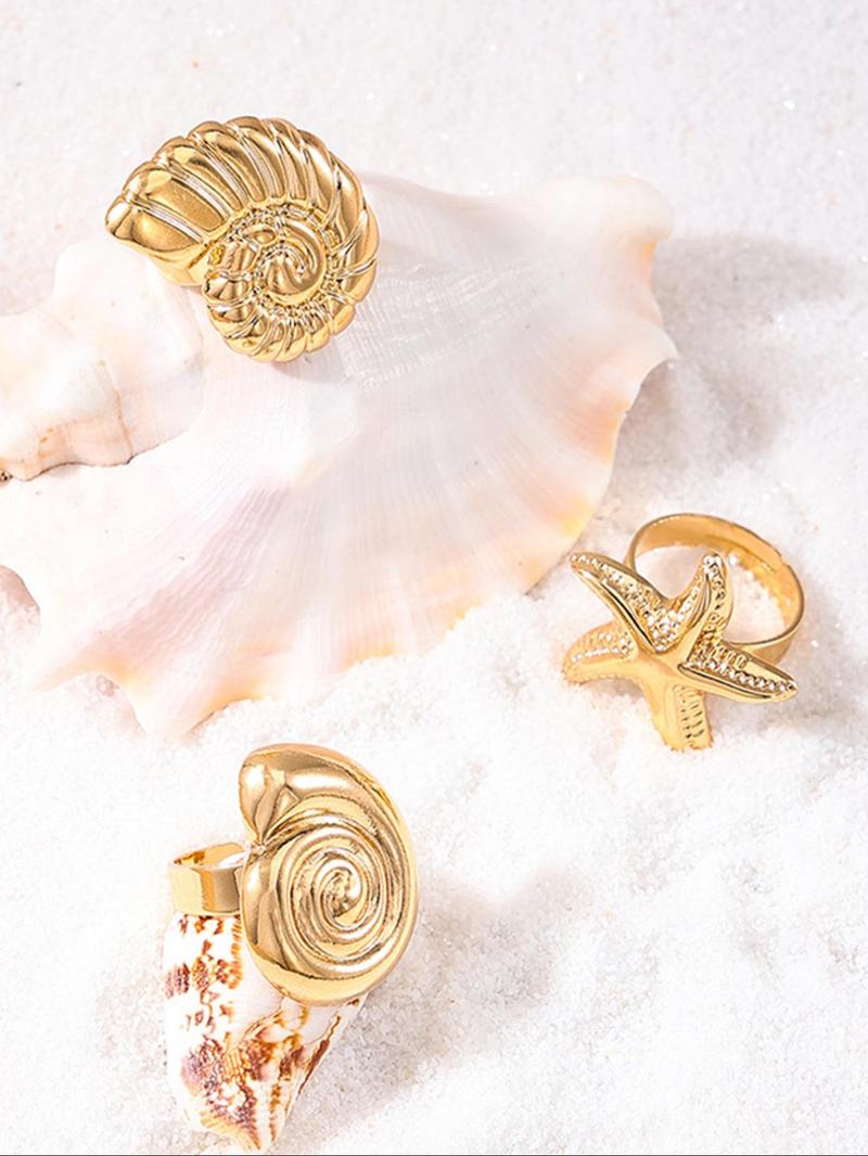 Product Introduction of Fashion Sea Life Design Ring, Fashionable Starfish & Shell Design Ring for Women & Girls, Casual Jewelry for Party, Daily Clothing Decor, Trendy Jewelry for Gift 3