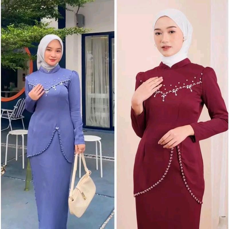 baju kurung melayu,dress pesta felicya Slim-fitting Muslim Payet Mutiara Maxmara Kondangan Wanita 0