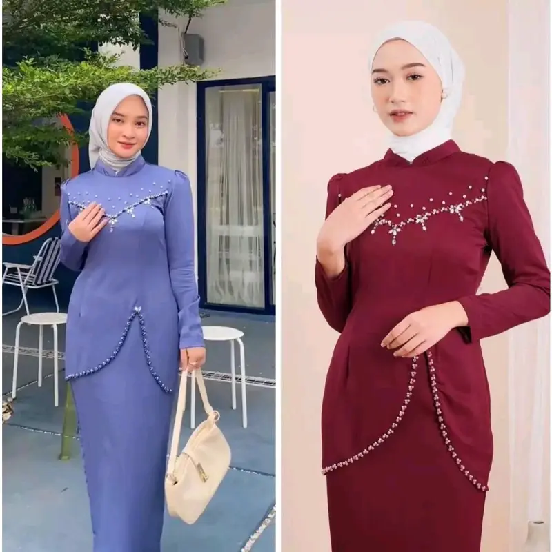 baju kurung melayu,dress pesta felicya Slim-fitting Muslim Payet Mutiara Maxmara Kondangan Wanita 0
