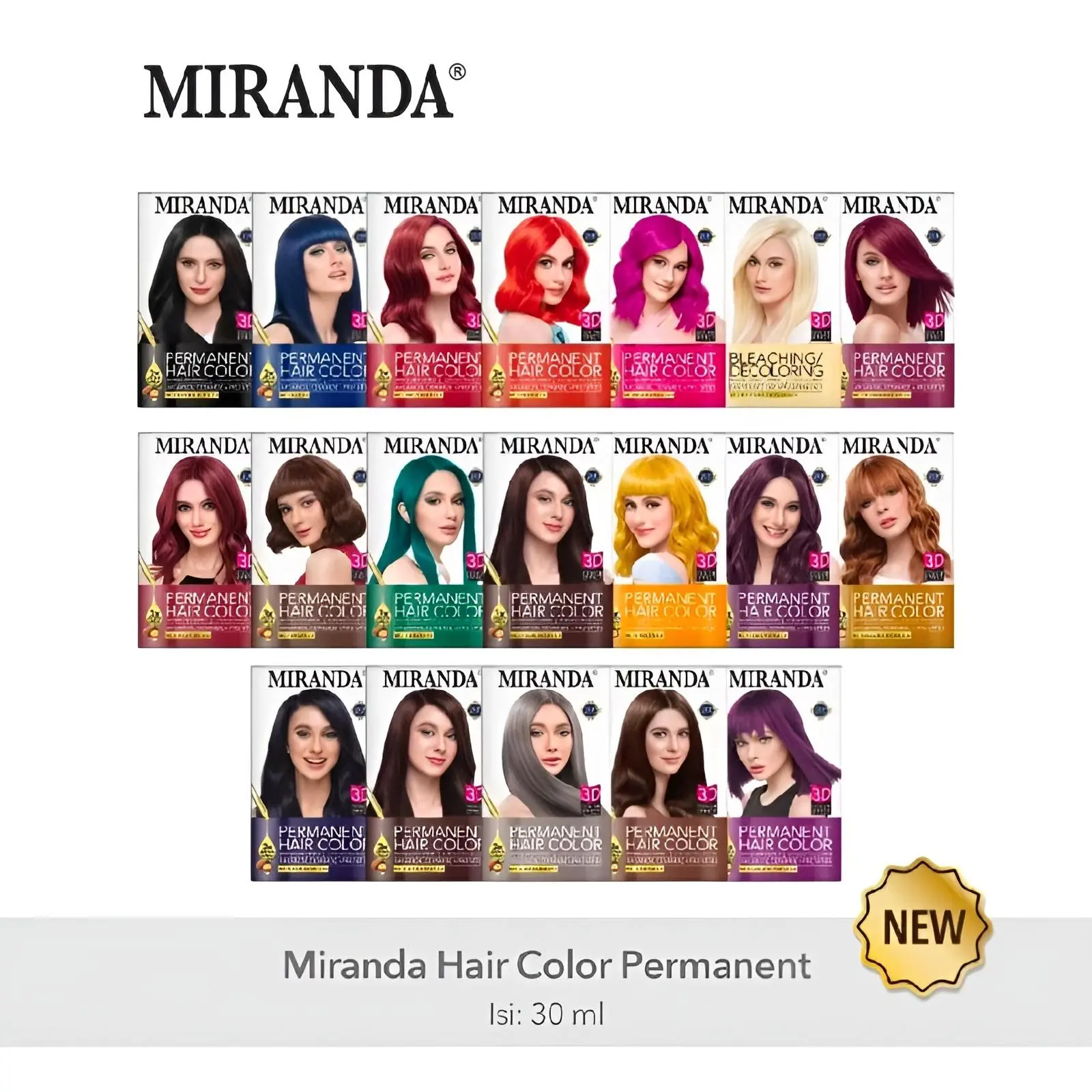 Miranda Permanent Hair Color Long Lasting And Shine 3D Color Efect 30ml All Variant Lengkap - Semir Rambut / Cat Rambut Miranda 30ml All Variant Lengkap