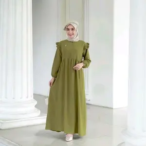 ELMINA Dress Gamis Crincle Airflow Cantik Simple Elegan Resleting Depan Muslim Panjang / Gamis Busui Cantik Elegan