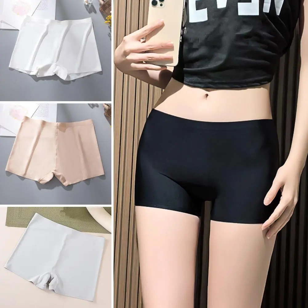 Women Boyshorts Seamless Summer Ice Silk Safety Short Pants Mid Waist Ladies Boxer Boyleg For Women Cycling Shorts Underwear