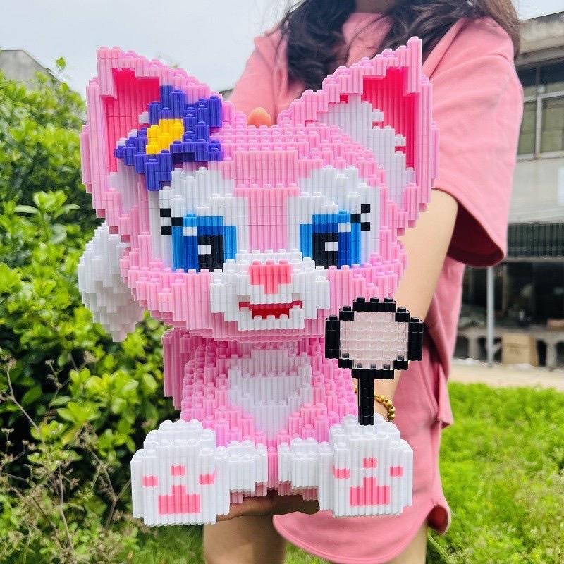 Xếp hình  báo hồng thỏ tím Stella Lou cỡ lớn 26cm nhân vật hoạt hình nano 3D lắp ráp mô hình cỡ lớn - báo hồng