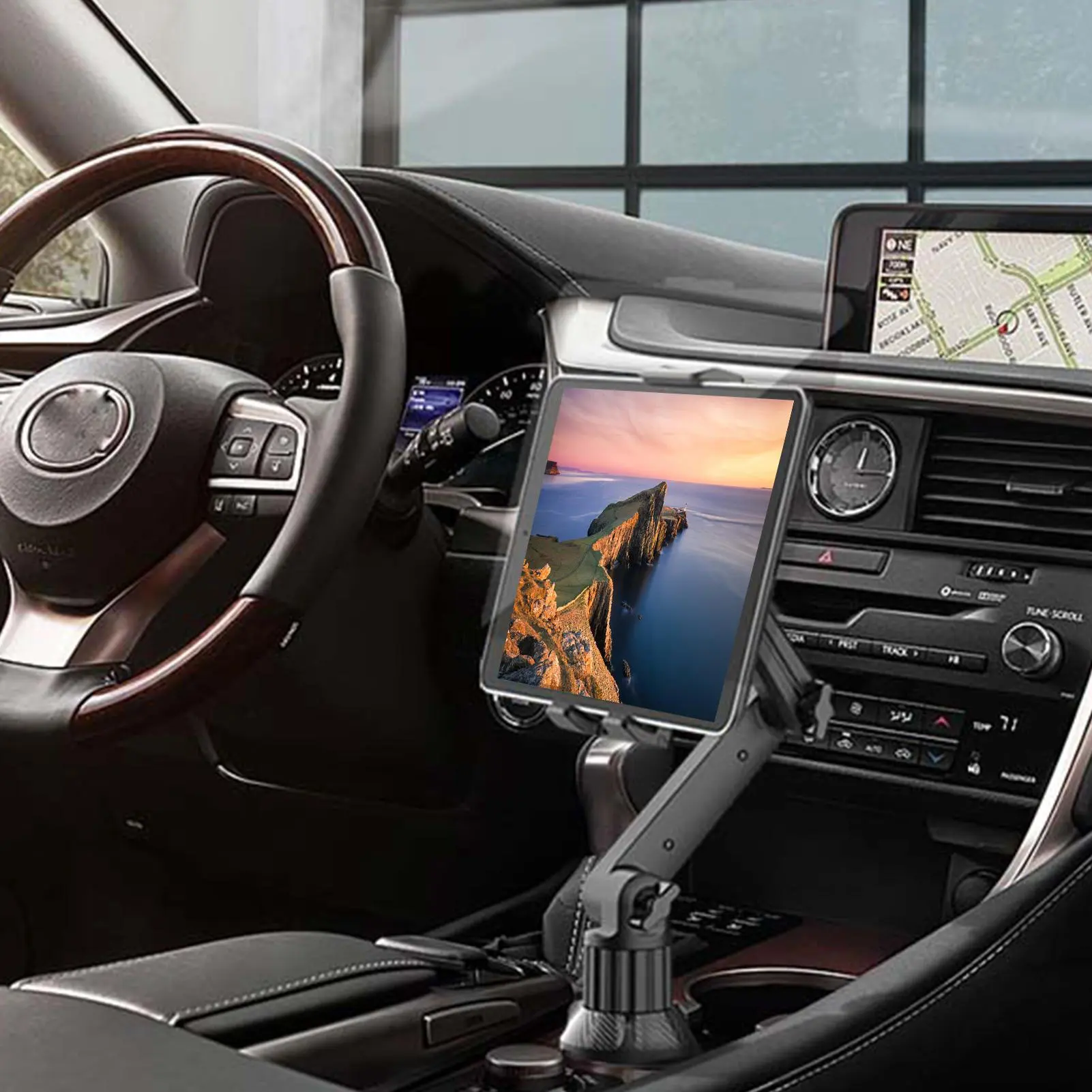 Car Cupholder Laptop   360° Adjustable Tablet Handle   270° Tilt Bar Tablet Holder Non slip Silicone Triangular Base Laptop Holder For Vehicle