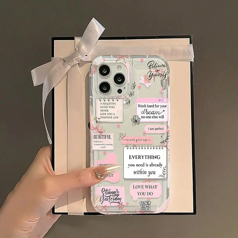 Clear Phone Case with Quotes Pattern, Anti-slip & Shockproof Phone Protective Cover, Phone Accessories Compatible with iPhone 15 14 13 12 11 Pro Max, Casing, Protector 2