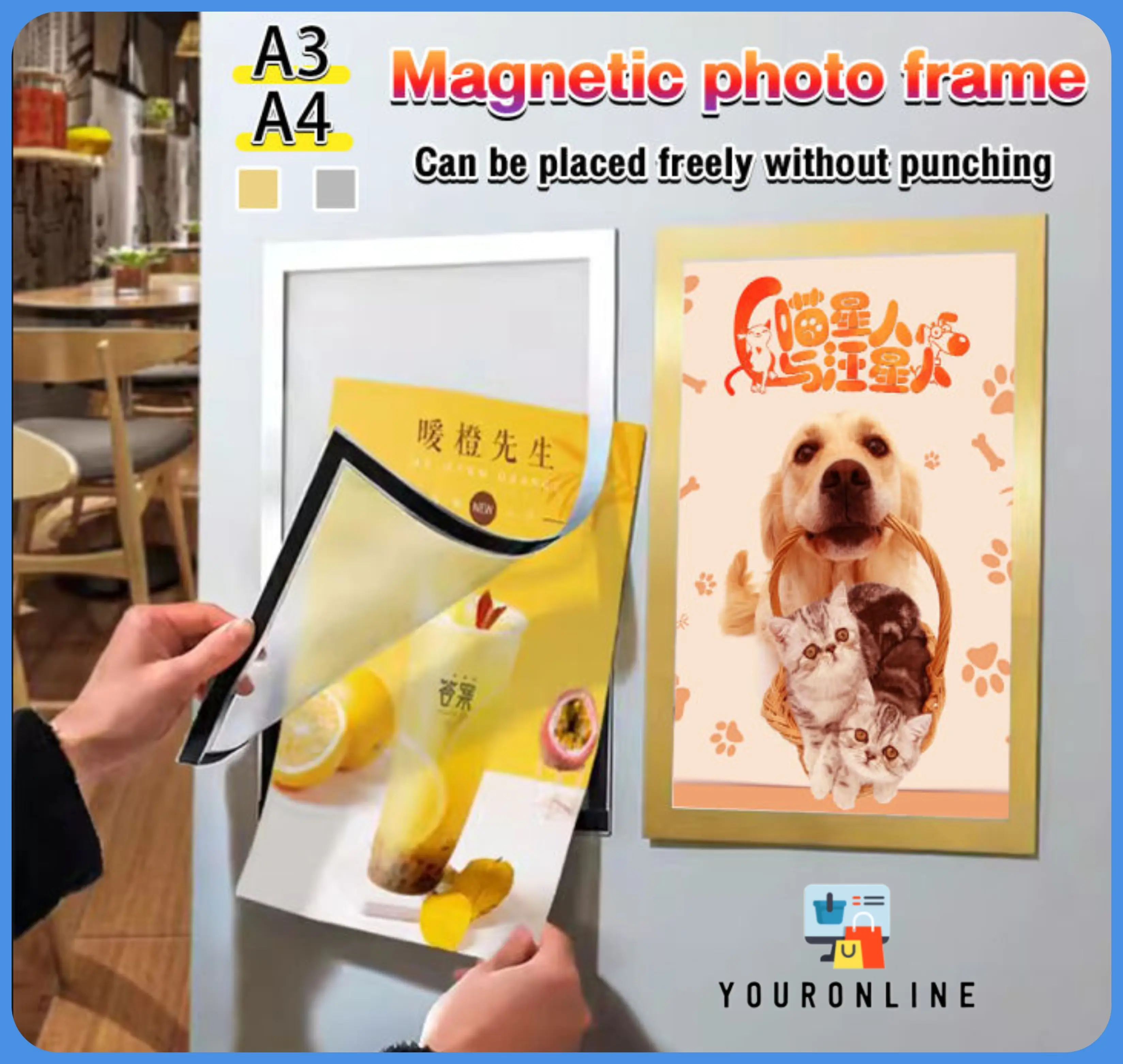 Self-Adhesive Magnetic Sign Holder Wall sticker Display Card A4 A3 PVC Magnetic Document Sign Holder